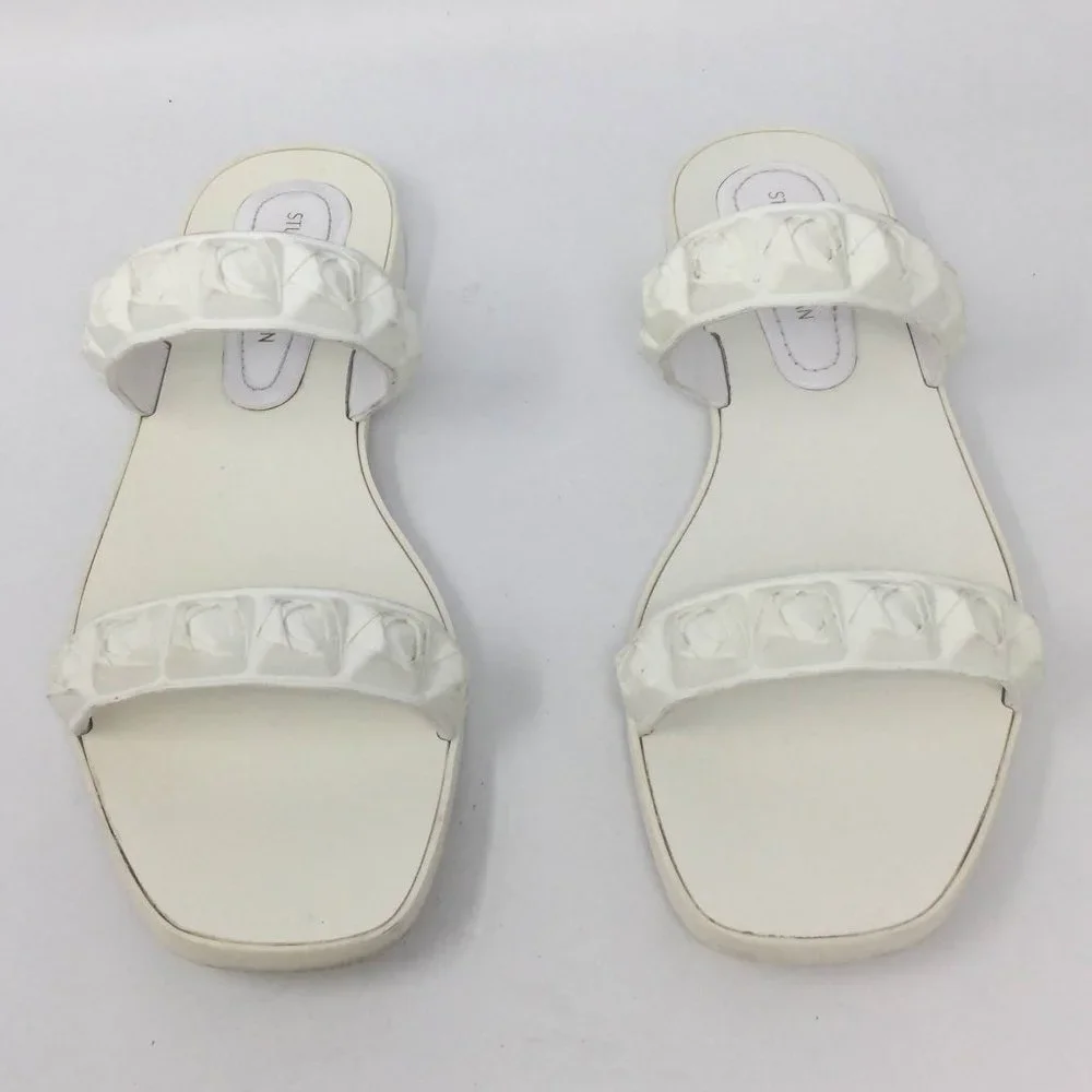 Stuart Weitzman White Rosita Dual Strap Slide Sandal 7.5M